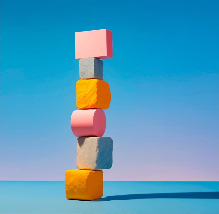 Stack of colourful blocks balanced against a blue background: well-structured training