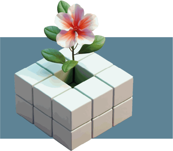 Flower growing out of a cube: DIGIK purpose and values