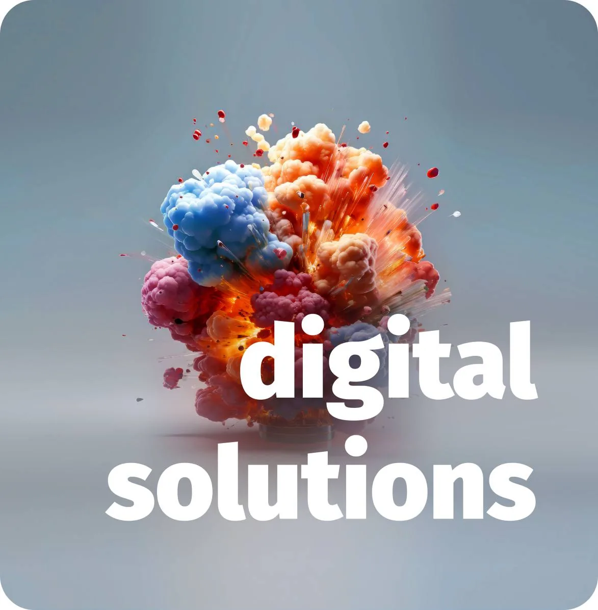 Illustration of a burst of colour with the words digital solutions